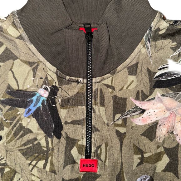 Hugo Boss Men's Green Long Sleeve Floral 1/4 Zip Sweatshirt Sweater Size XXL - Picture 4 of 5